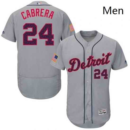 Mens Majestic Detroit Tigers 24 Miguel Cabrera Grey Fashion Stars Stripes Flex Base MLB Jersey